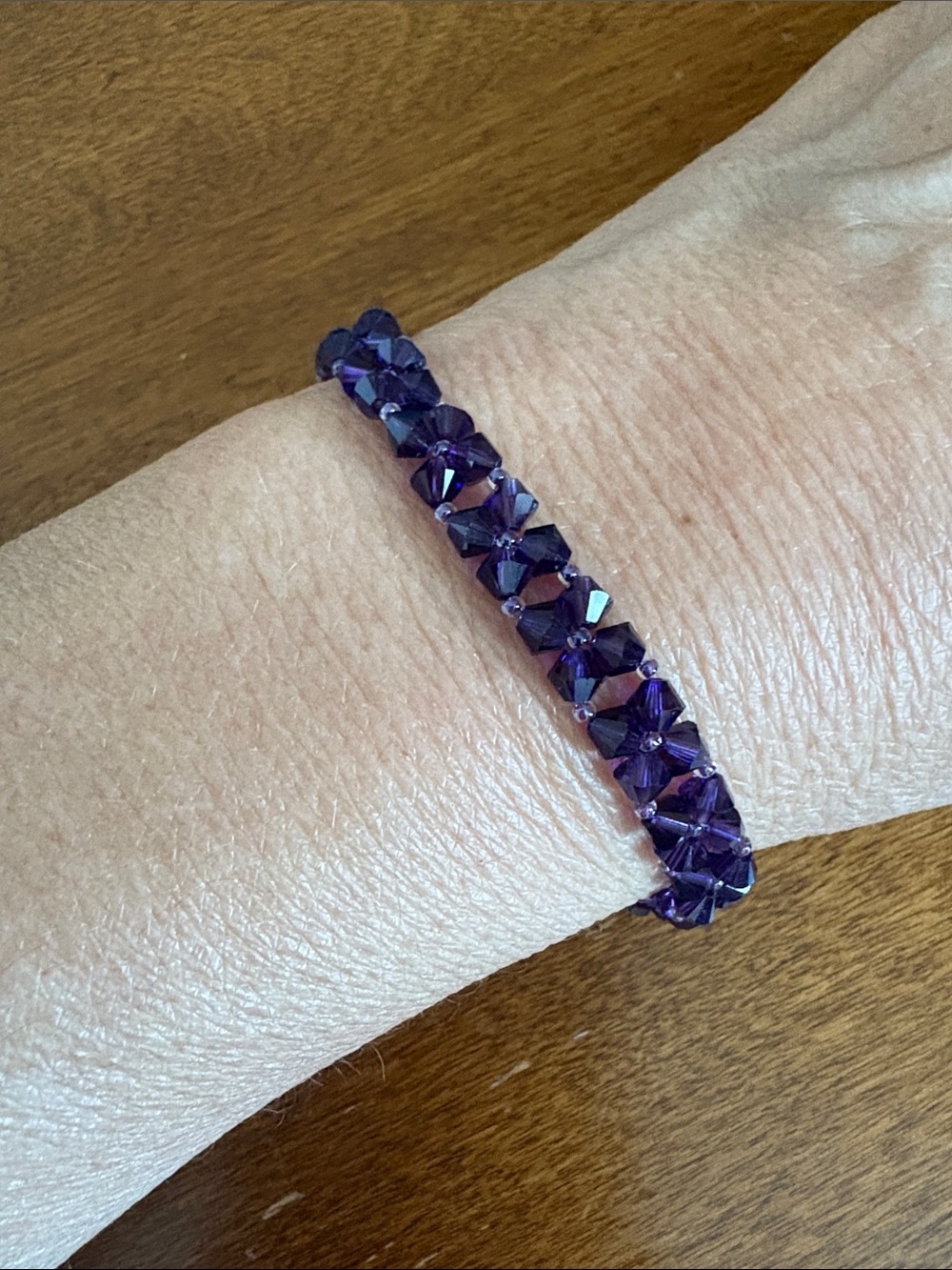 Sterling Silver Purple Crystal Bead Bracelet - Unbranded